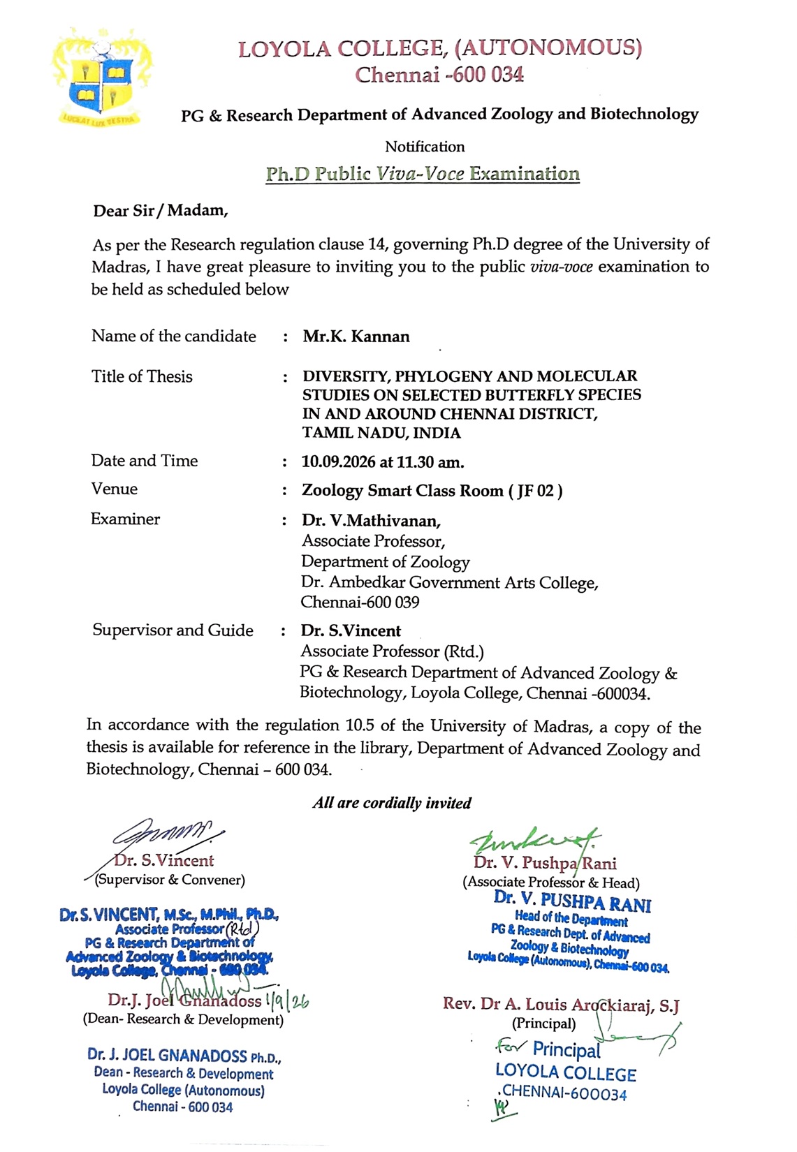 Ph.D., Public Viva Voce Examination - Mr. K. Kannan - Invitation