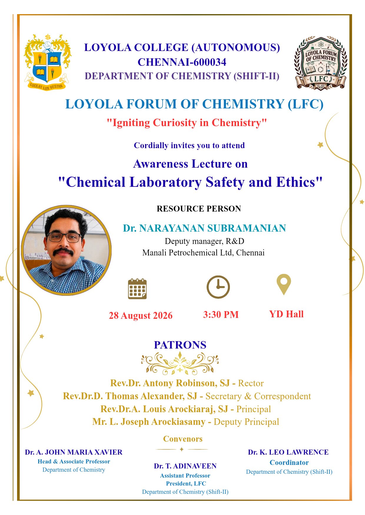 Awareness Lecture on “Chemical Laboratory Safety and Ethics” - Invitation