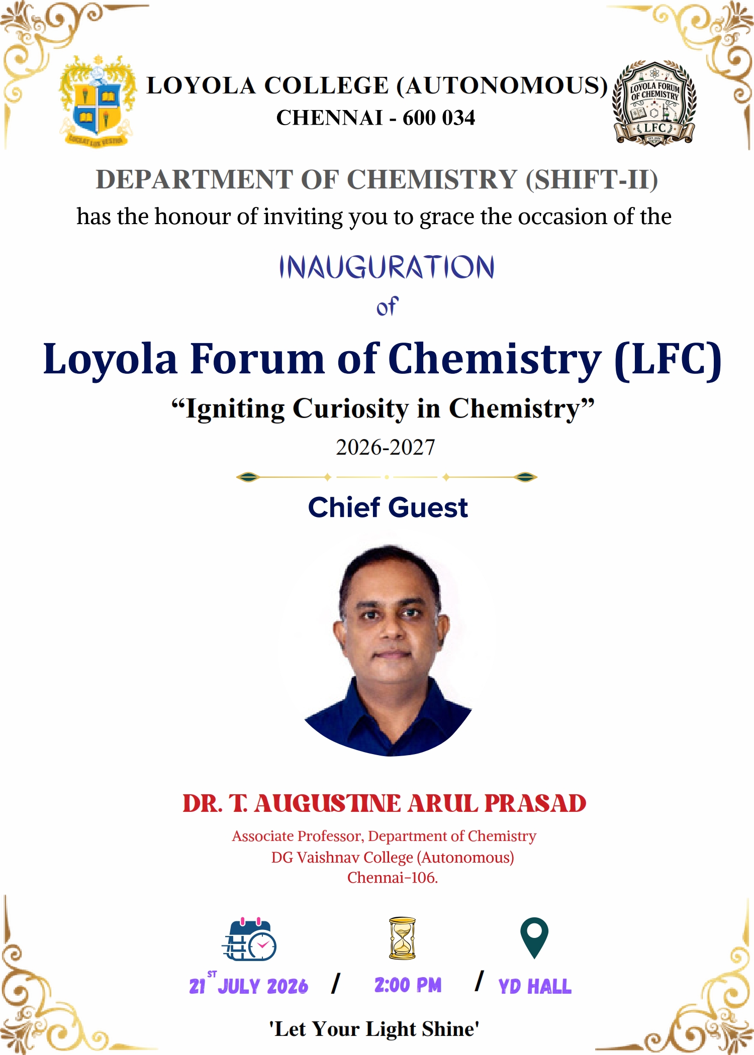 Inauguration of Loyola Forum of Chemistry (LFC) - Invitation