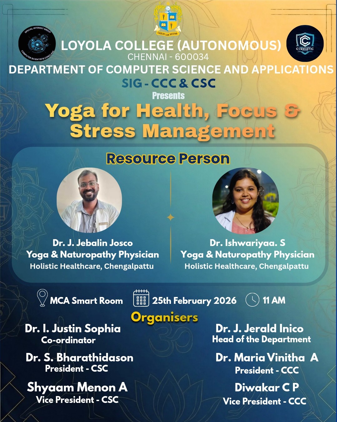 Yoga for Health, Focus and Stress Management - Invitation
