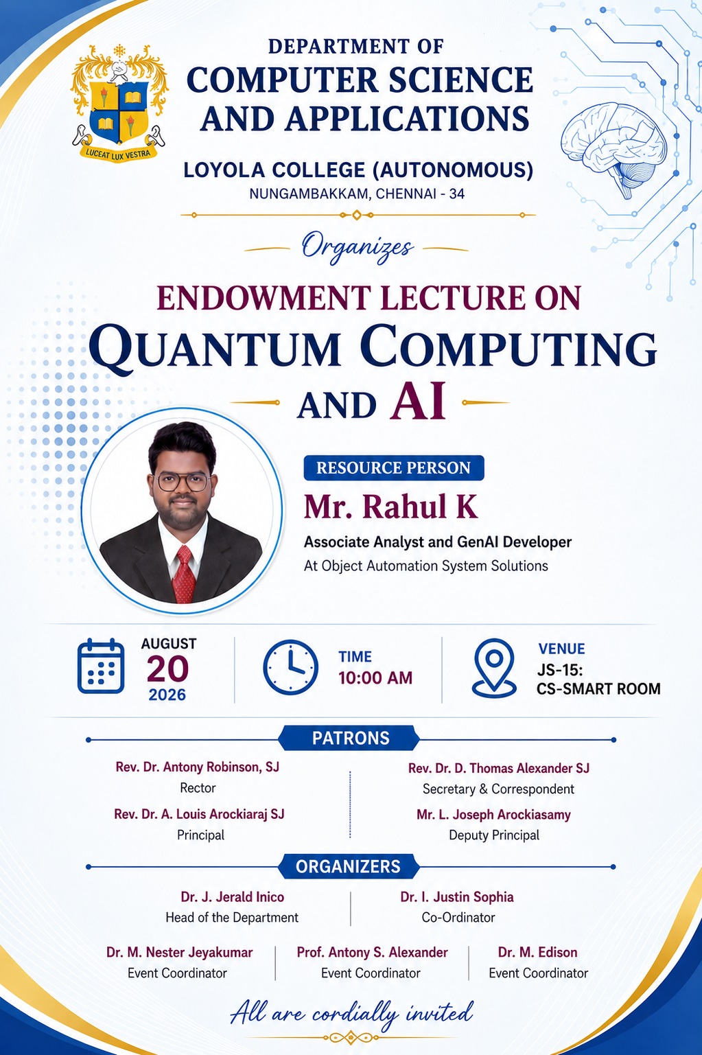 Endowment Lecture on Quantum Computing and AI - Invitation