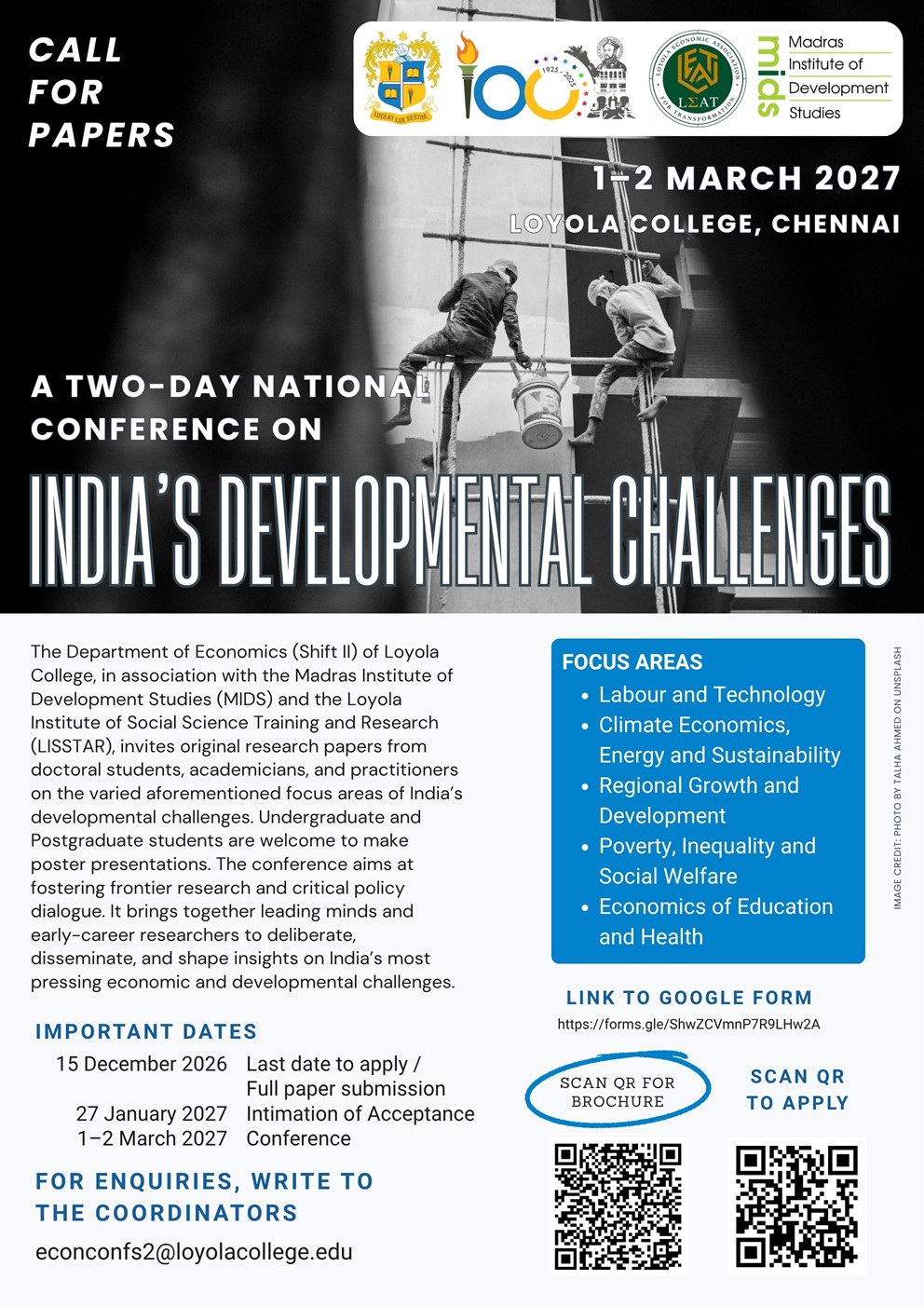 Call for Papers - Two Day National Conference on India’s Developmental Challenges
