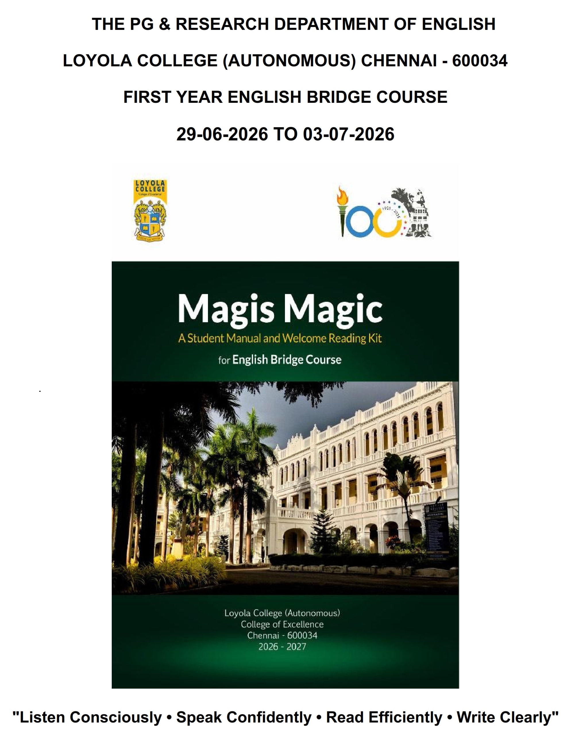 First Year English Bridge Course - Invitation