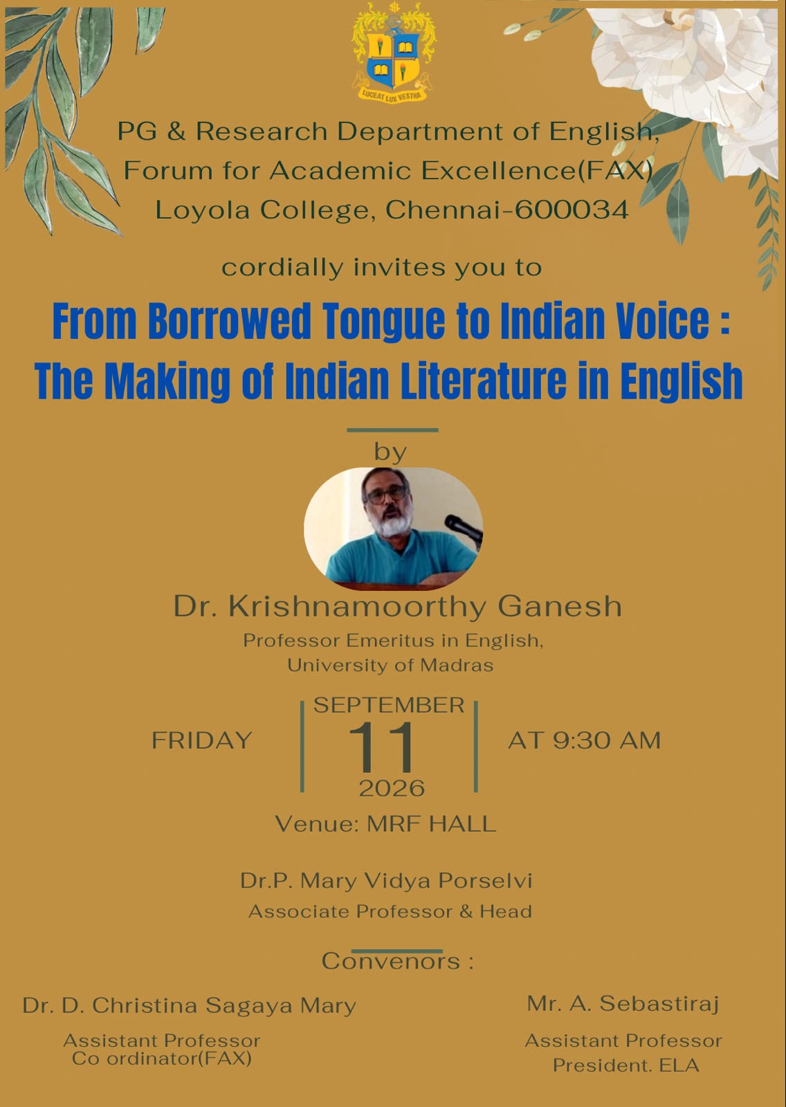 Invited Talk - From Borrowed Tongue to Indian Voice: The Making of Indian Literature in English - Invitation