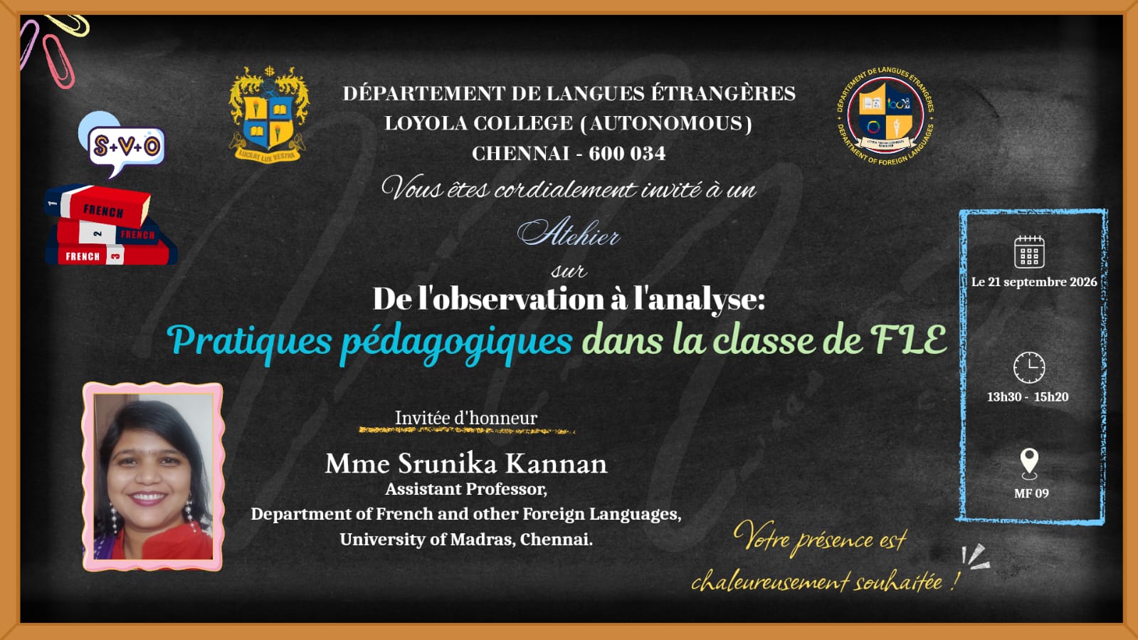 Workshop on “From Observation to Analysis: Pedagogical Practices in the French as a Foreign Language (FLE) Classroom“ - Invitation