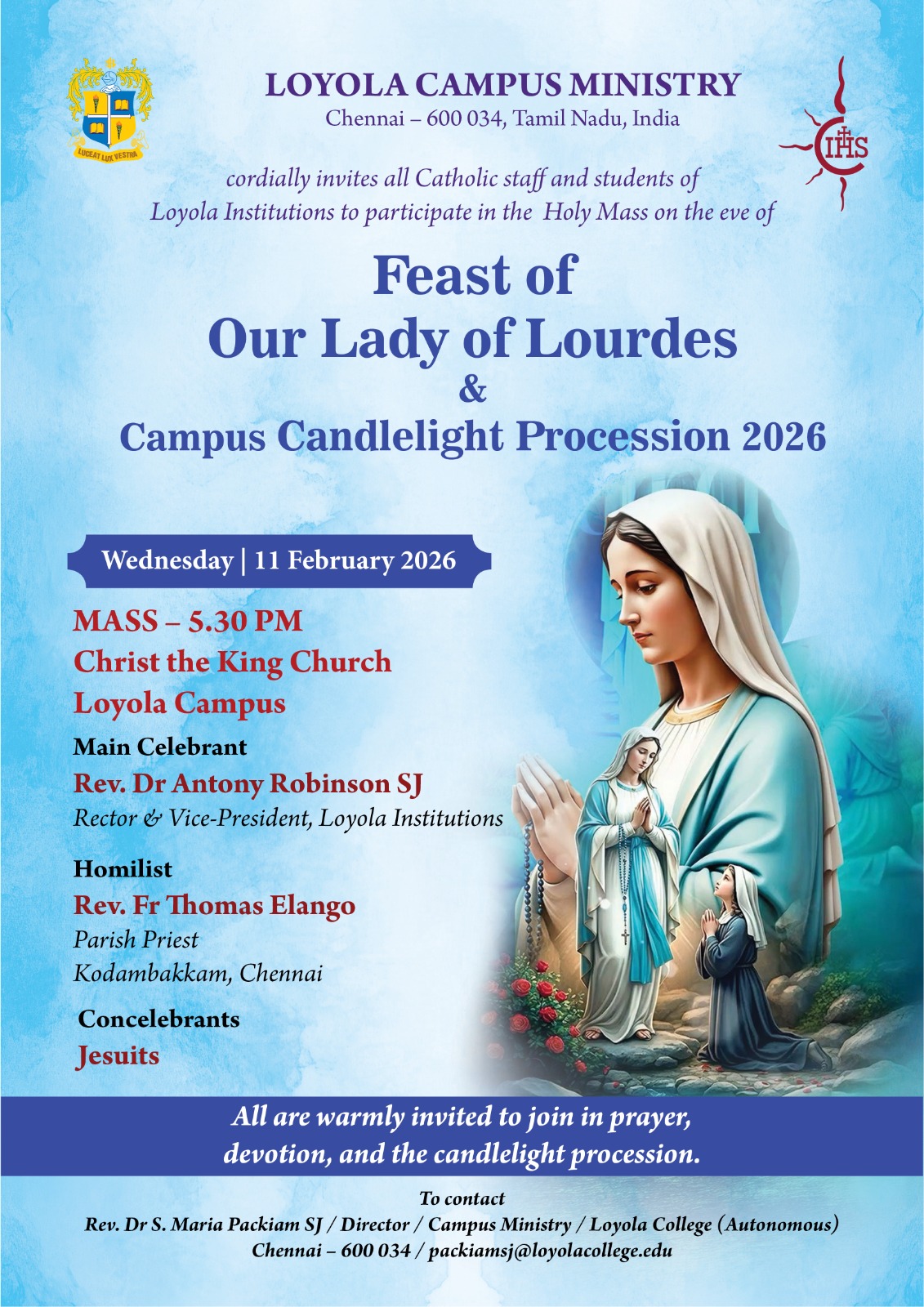 Feast of Our Lady of Lourdes &amp; Campus Candlelight Procession 2026 - Invitation