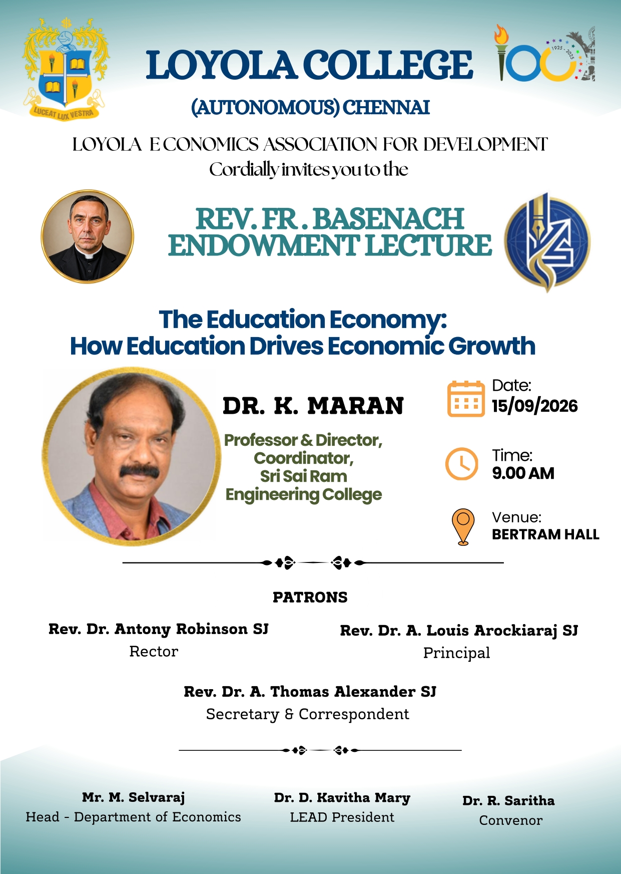 Rev. Fr. Basenach Endowment Lecture - The Education Economy: How Education Drives Economic Growth - Invitation