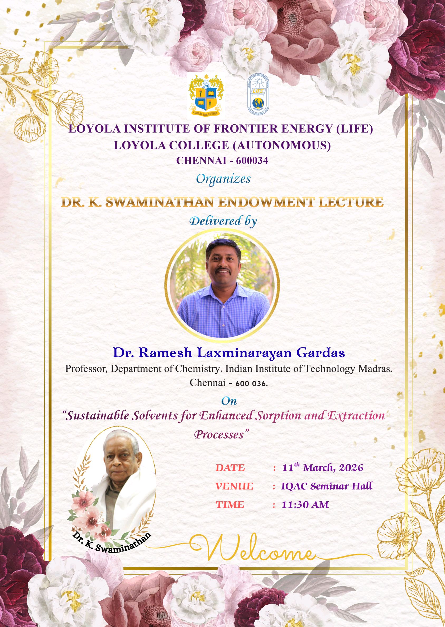 Dr. K. Swaminathan Endowment Lecture - Invitation