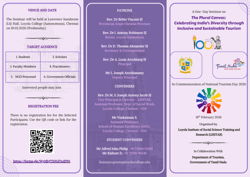 A One-Day National Seminar titled The Plural Canvas: Celebrating Indias Diversity through Inclusive and Sustainable Tourism - Invitation