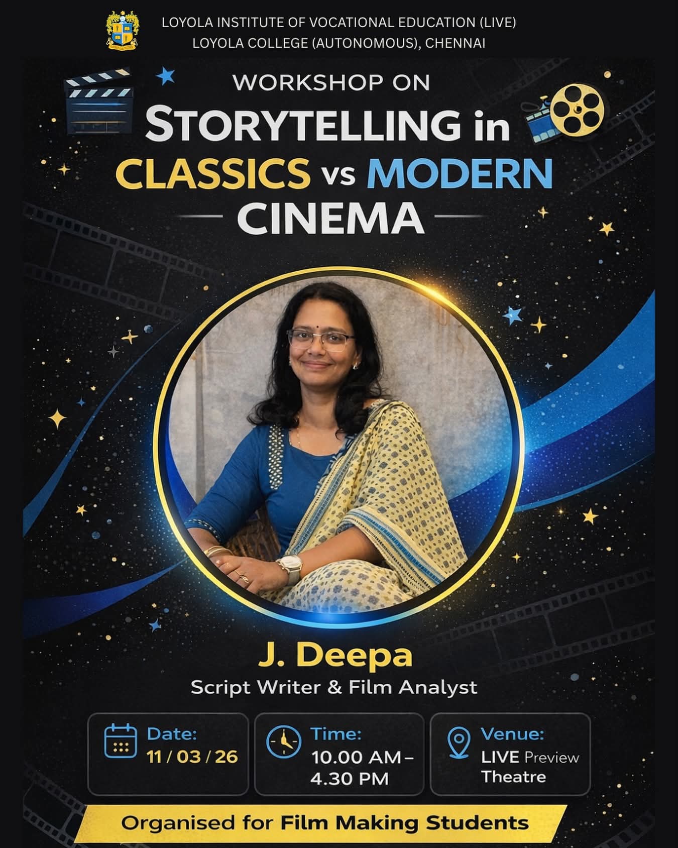 Workshop on Storytelling in Classic vs Modern Cinema - Invitation