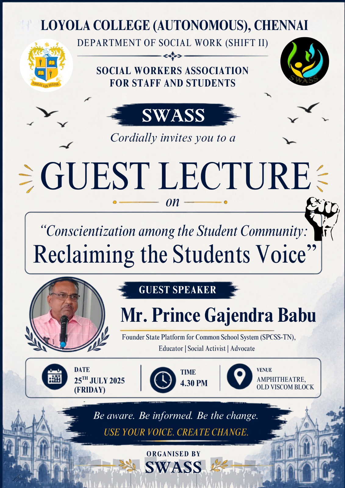 Guest Lecture and Rally - “Conscientization among the Student Community: Reclaiming the Students Voice“ - Invitation