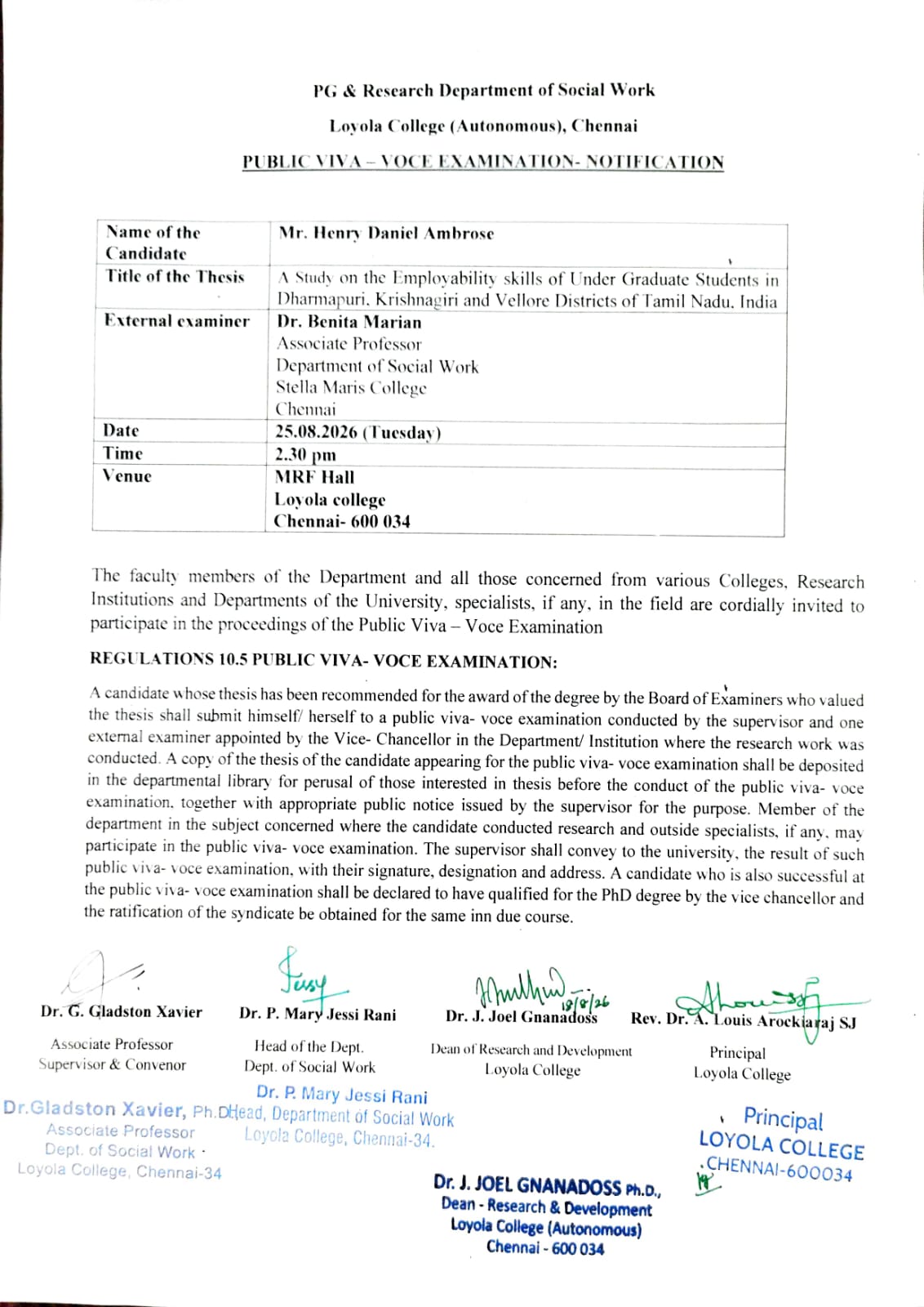 Ph.D., Public Viva Voce Examination - Mr. Henry Daniel Ambrose - Invitation