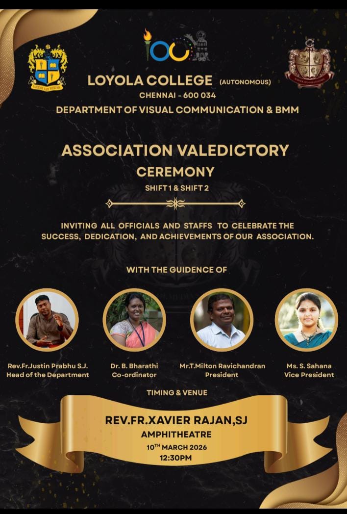 Department of Visual Communication and BMM: Association Valedictory Ceremony (Shift I and Shift II) - Invitation
