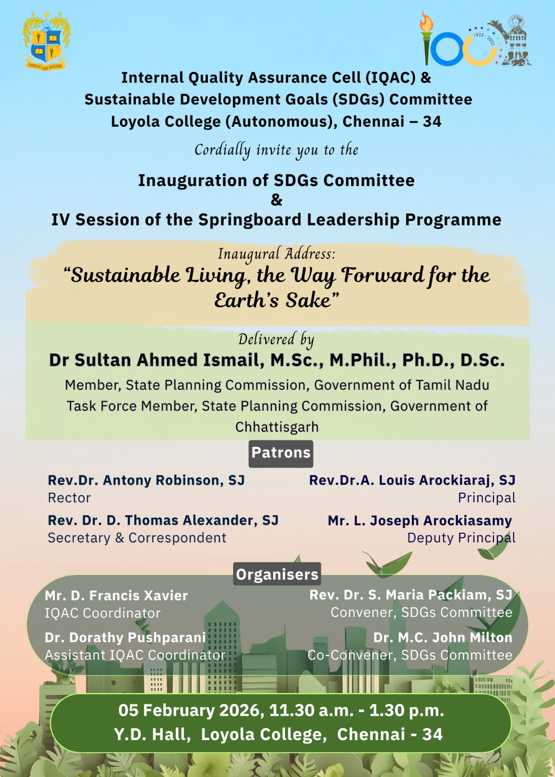 Inauguration of SDGs Committee and IV Session of the Springboard Leadership Programme - Invitation