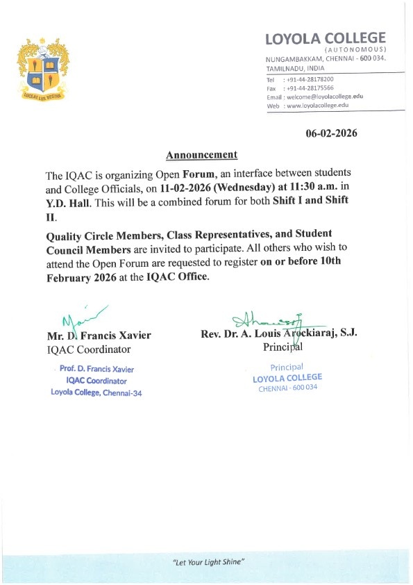 Open Forum for Students organized by IQAC - Invitation