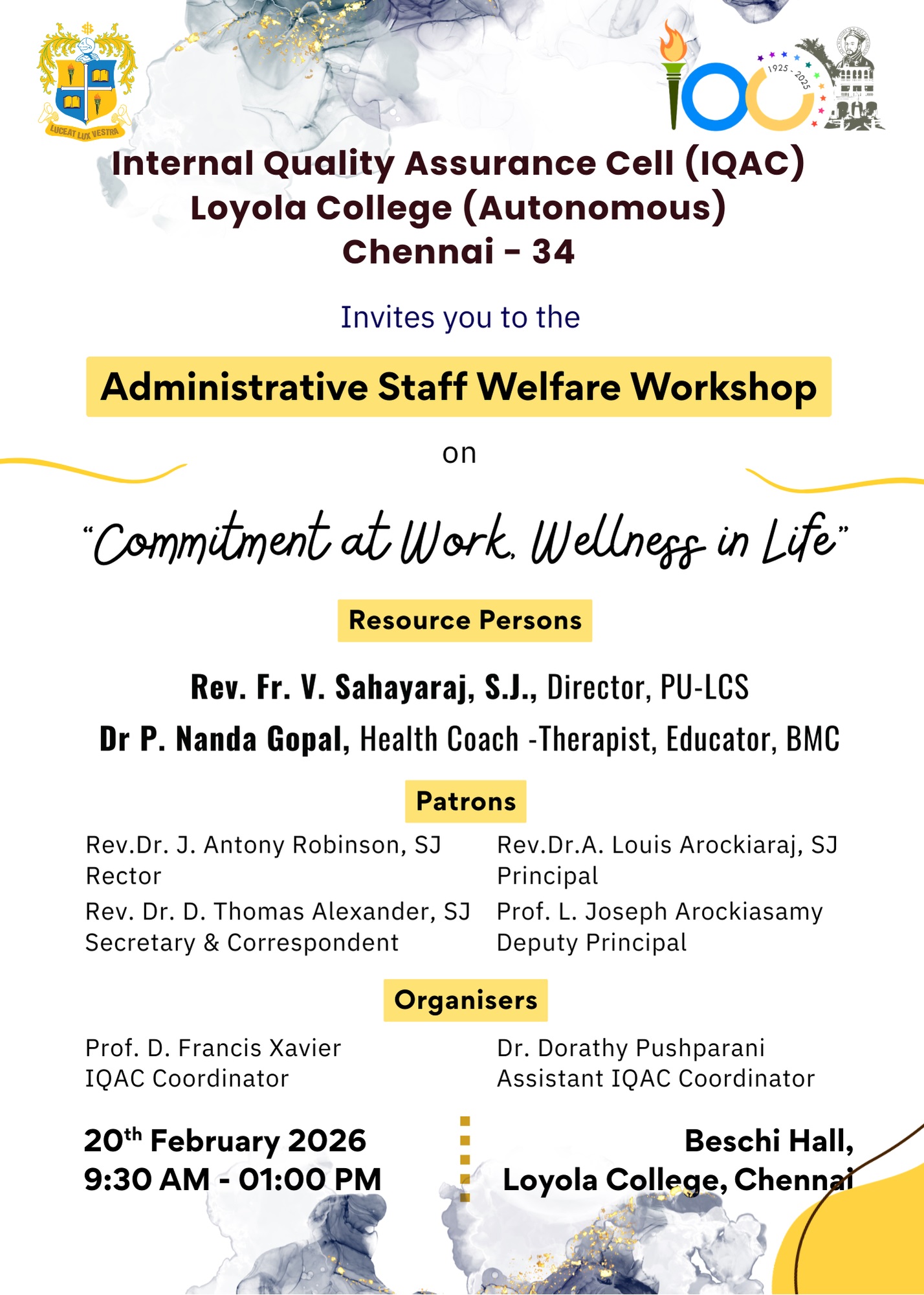 Administrative Staff Welfare Workshop on Commitment at Work, Wellness in Life - Invitation