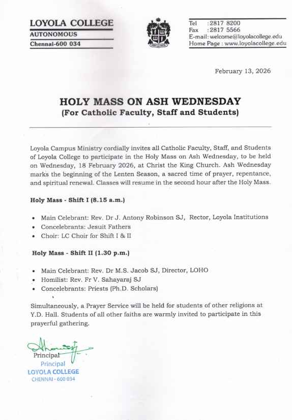 Holy Mass on Ash Wednesday (For Catholic Faculty Staff and Students) - Invitation