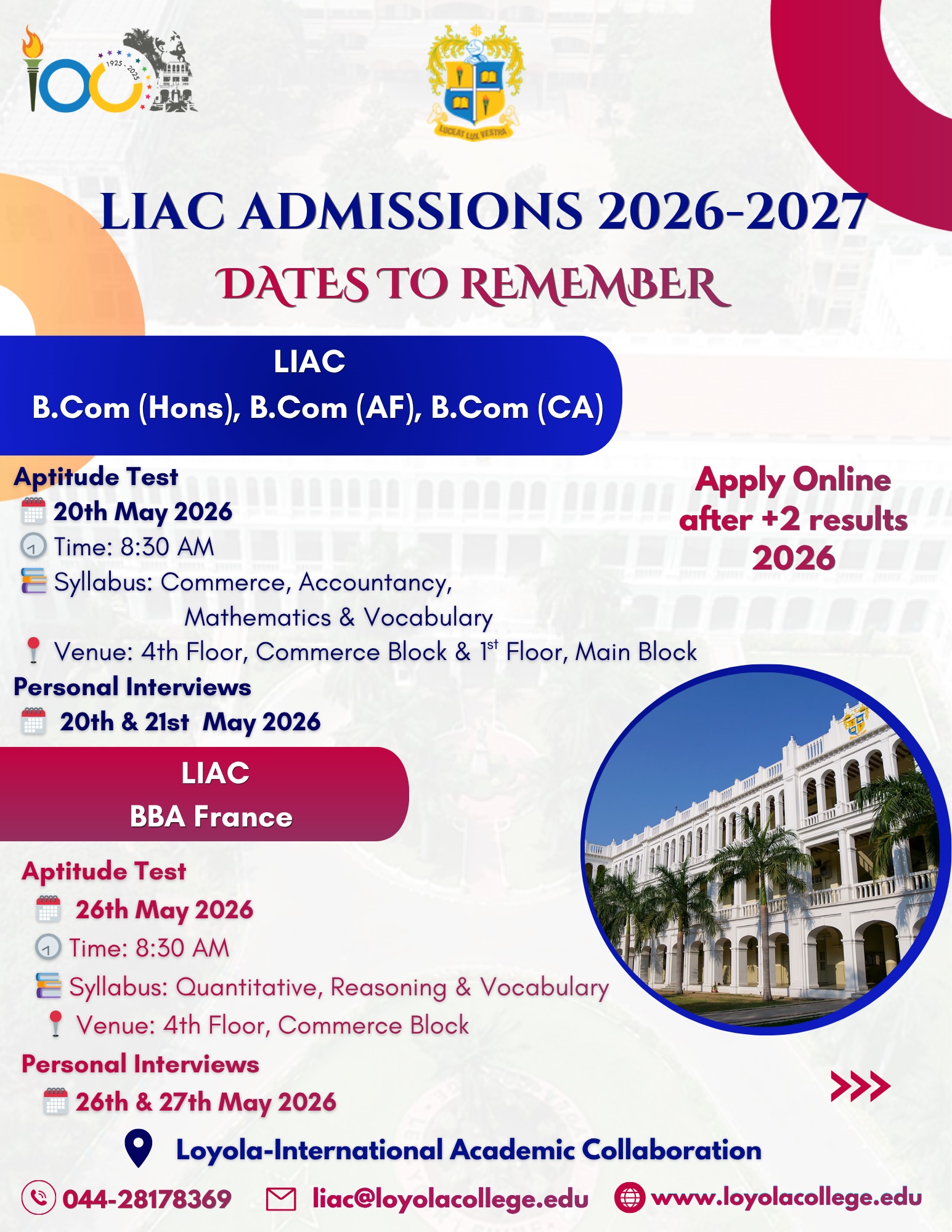 Aptitude Test and Personal Interview for BBA(France) Course - Invitation