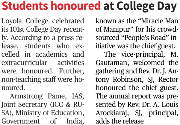Loyola College celebrates its 101st College Day, honouring students and staff for their achievements and excellence. image 1