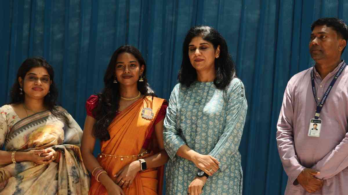 Chief Guest Mrs. Pushpa and HoD Rev. Fr Justin Prabhu SJ during Investiture